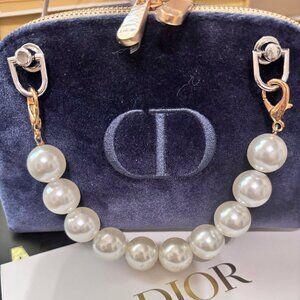 DIOR BLUE Velvet Pouch  + The custom added chains